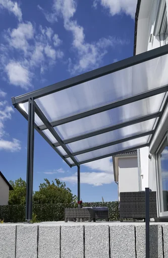 "Patio roof Premium, anthracite, 4102 x 4060 mm - Polycarbonate multi-wall sheets 16 mm, clear image"