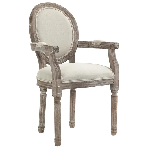 "Dining chair retro design kitchen chair with armrests upholstered chair for living room rubber wood cream white + light wood color 5 image"