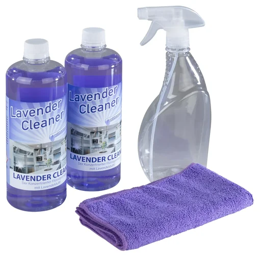 "Lavender cleaning set, 2 x 750ml, including spray bottle and microfiber cloth image"