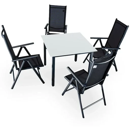"Garden set Bern 4+1 in aluminum anthracite with frosted glass image"