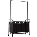 Laundry basket laundry cart 4 sorting compartments wheels black