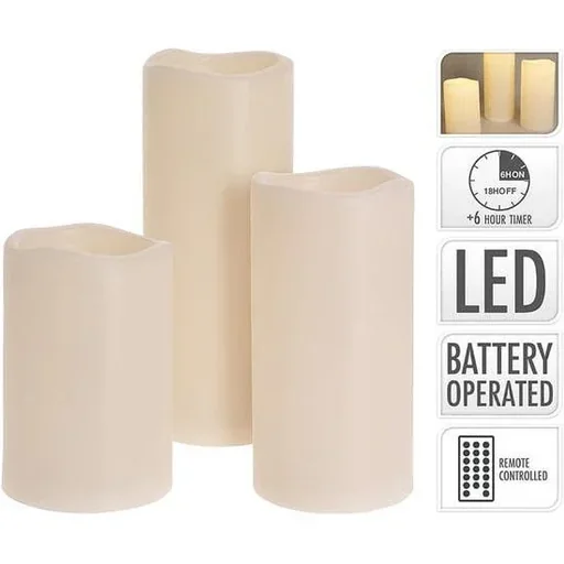 "Set of 3 LED candles for outdoor use including remote control and timer image"