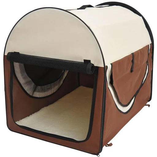 "Dog transport box, foldable, size L 70x51x59 cm, coffee brown-cream image"