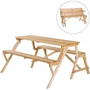 Beer tent set 2-in-1 foldable seating group garden set 1 x table 2 x bench fir wood natural 138 x 130 x 73 cm