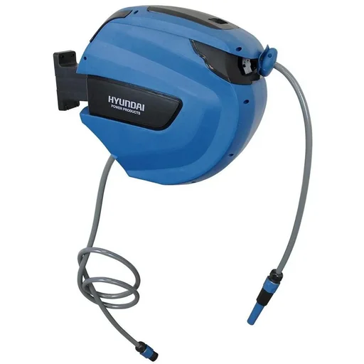 "Automatic blue wall-mounted hose box - 30m x 12mm - 180°C rotatable image"