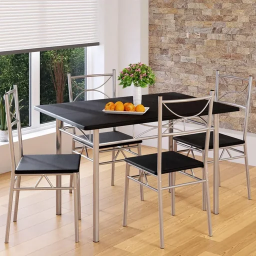 "5-piece furniture set - dining table + 4 chairs - black - 110 x 70 x 76 cm image"