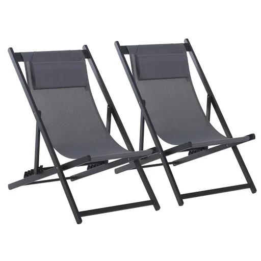 "Set of 2 garden folding chairs, camping chair, aluminum, gray image"