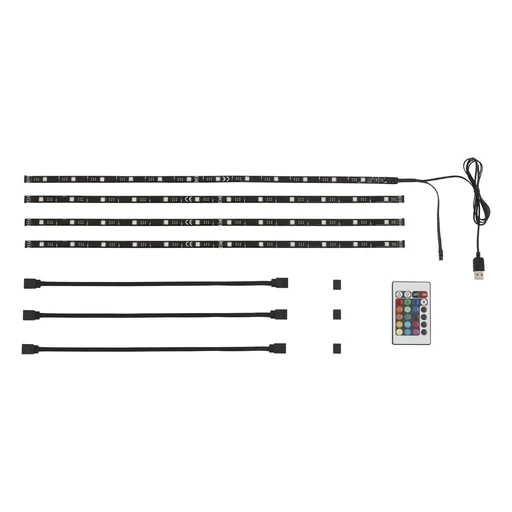 "TV LED lighting set 2 m color change, 48 RGB LEDs, 3 x connectors and 3 x connecting cables image"