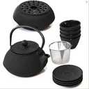 Asia teapot set cast iron 10-piece (color: black)