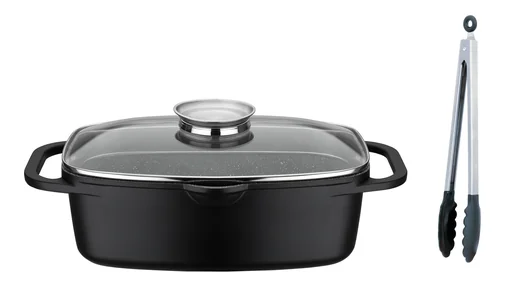 "Universal roasting pan 33 cm Gourmet Granite with serving tongs image"