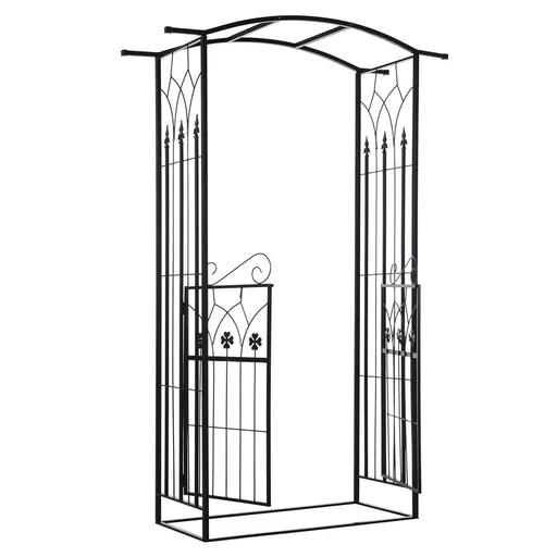 "Plant arch archway with two door leaves trellis trellis garden arch roof metal black 131x 49 x 209 cm image"
