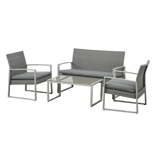 "Polyrattan seating set 4 pcs. seating group garden set sofa set garden furniture set lounge metal modern gray image"