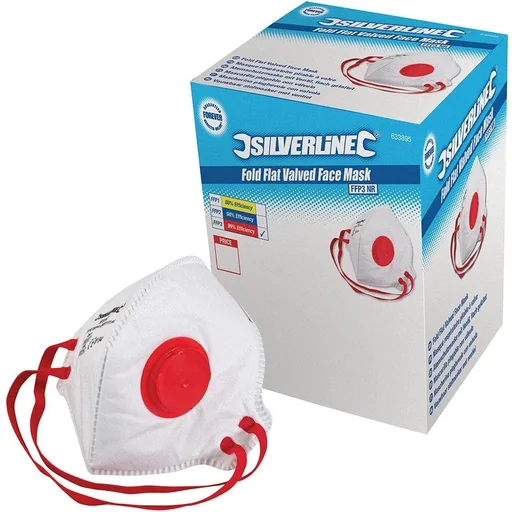 "Flat foldable FFP3 dust mask with valve, disposable display box, 25 pcs. FFP3 image"