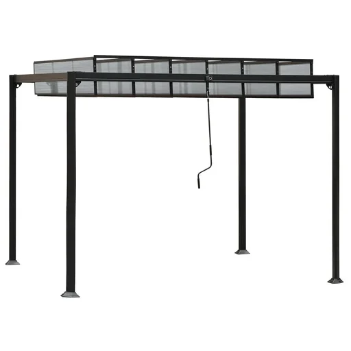 "Garden gazebo BBQ gazebo with hand crank roof adjustable weatherproof aluminum PC plate gray 3 x 3 x 2.25 m image"