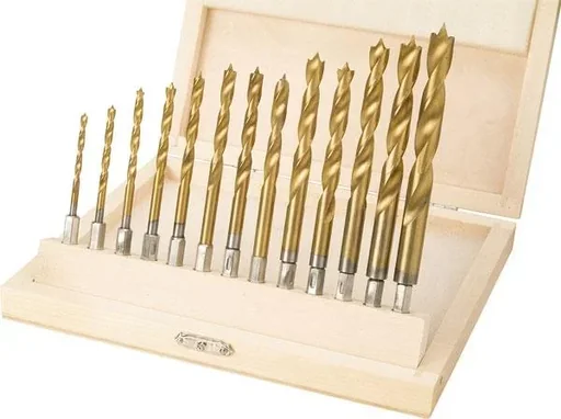 "Titanium wood drill bit set 13-piece, hexagon socket, 3.0 - 10.0 mm image"