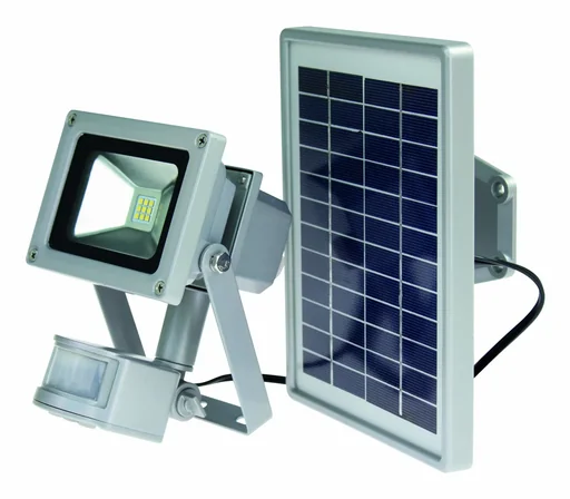 "Slimline 10W LED spotlight with SOLAR panel and motion detector image"