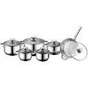 Pot, frying and pan set, 6 pans - silver