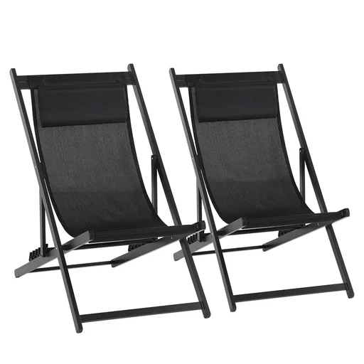 "Folding chair set of 2, folding garden chair with 5-way adjustable backrest, balcony chair, camping chair, aluminum, black image"