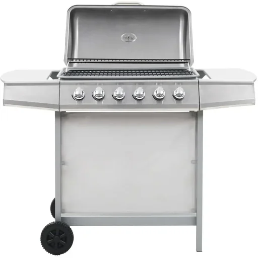 "Gas grill with 6 cooking burners steel silver image"
