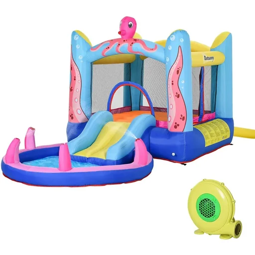 "Inflatable bouncy castle with slide for 3 children Castle jumping castle with blower Play castle playhouse for 3-8 years kindergarten image"