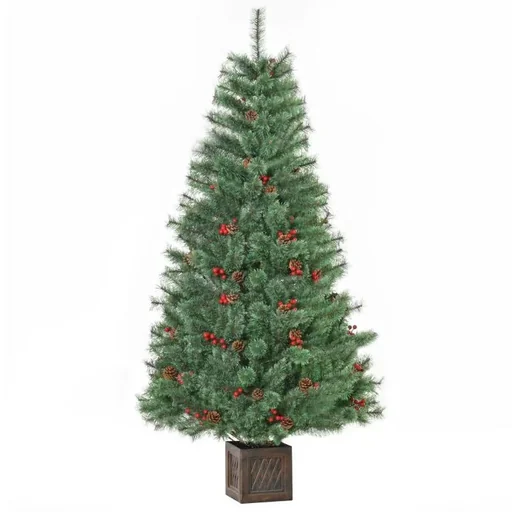 "Artificial Christmas tree 1.8 m Christmas tree fir tree with pot and decoration PVC metal green 90 x 90 x 180 cm image"