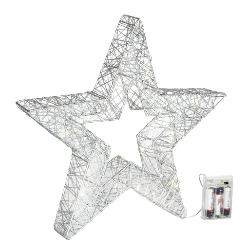 "Silver LED star with 30 warm white LEDs, battery operated image"