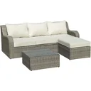 Three-piece rattan-look sofa set with folding side table, light grey+beige