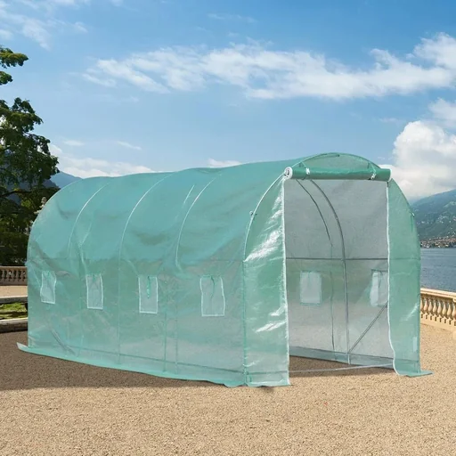 "Plastic greenhouse with 8 side windows green/white image"