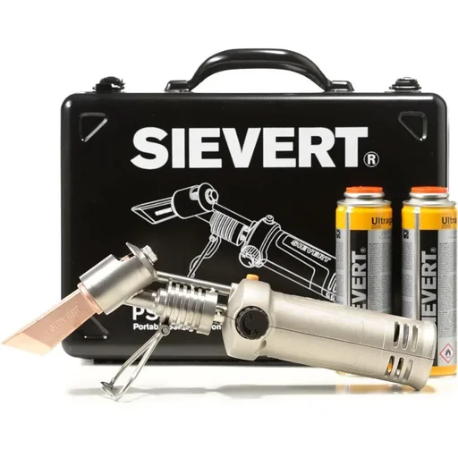 "Soldering iron set etc. in a metal box image"