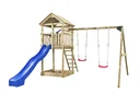 Dean wooden double swing with sandpit and slide in blue