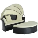Rattan sun island including foldable roof black/cream white