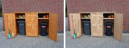 "Garbage can cabinet with 3 doors image"