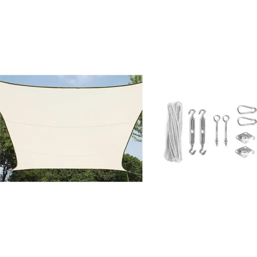 "Shade cloth / sun sail rectangle including fixing kit - 2x3m - cream image"