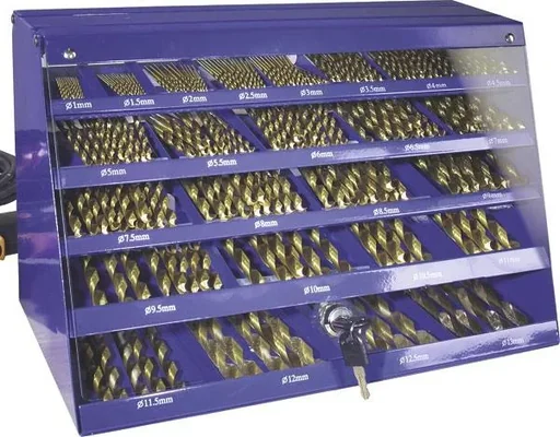 "Titanium HSS twist drill assortment 170 pieces in a metal storage box image"