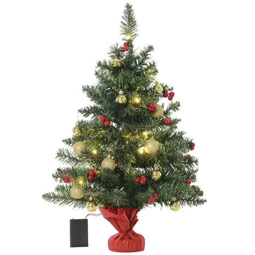 "Christmas tree with holly berries green/red/gold image"