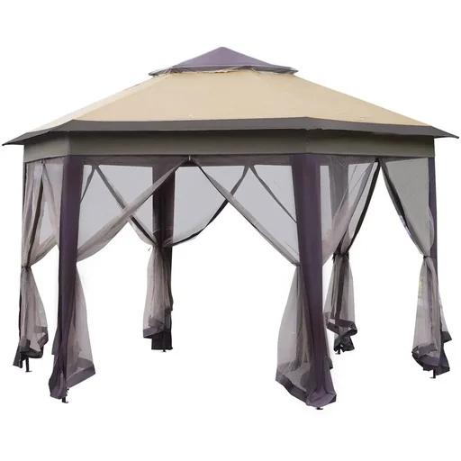 "Garden gazebo folding gazebo 4 x 4 m pop-up tent party tent including carrying bag 6 side panels double roof hexagonal coffee+B image"