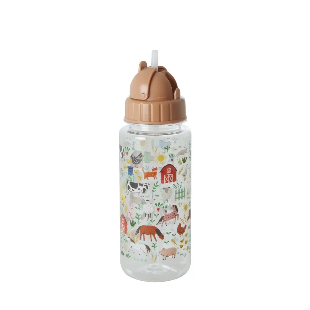 "RICE Kids Water Bottle - Farm Print, 450 ml, plastic image"