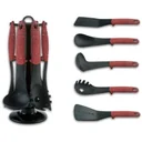 7-piece kitchen utensil set - red - serving spoon, spatula, spatula spoon, ladle, spatula, slotted spoon