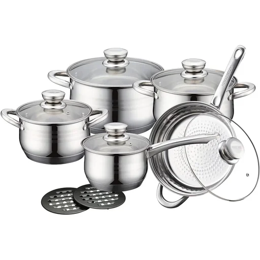"12-piece cookware set - with lids and coasters - silver image"
