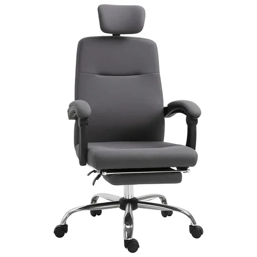 "Office chair with footrest and adjustable headrest, ergonomic height-adjustable, grey, 62 x 64.5 x 120-135 cm image"