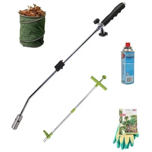 "Gas weed burner for performance set weed burner + gas bottle + weed remover + garden gloves + garden waste bag image"