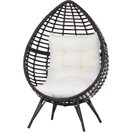 "Teardrop-shaped rattan chair, garden chair with seat cushion, raised rattan chair, steel, brown, 101 x 89 x 156 cm image"