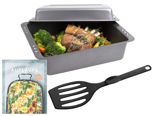 "Easy Oven 4-piece combo roasting set including spatula and recipe book image"