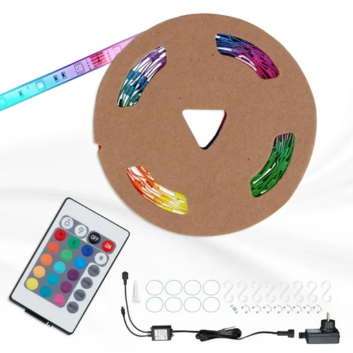 "RGB LED flex strip for outdoor use, 5m, IP44, 150 RGB LEDs, with remote control, including mounting kit image"