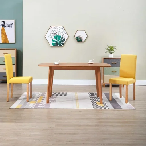 "Dining room chairs 2 pcs fabric yellow image"