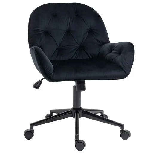 "Office chair height adjustable velvety polyester black 60 x 61 x 81-91 cm image"