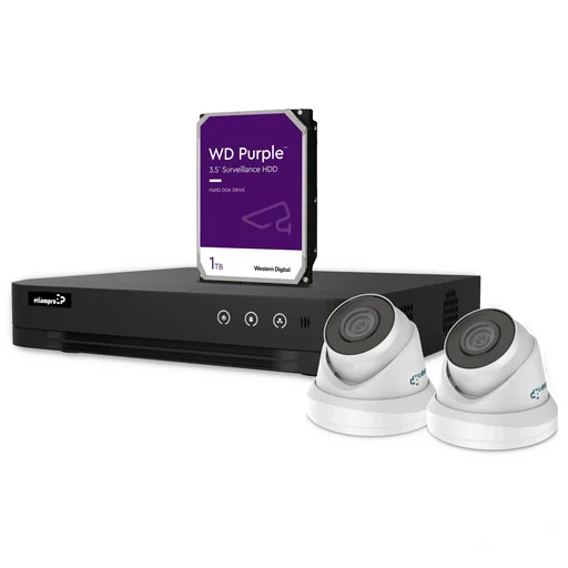 "IP surveillance camera set - 4-channel network video recorder - 2 x white IP dome cameras - 1 TB hard drive - cable image"