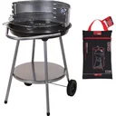 BBQ Grill on Wheels - Ø 51.5 cm - Stainless Steel - Black Including Protective Cover