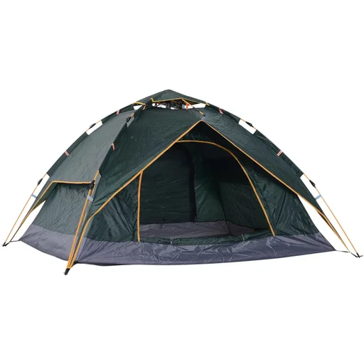"Double tent camping tent quick-up tent 2 adults + 1 child waterproof carry bag 2 doors dark green 210 x 210 x 140 cm image"