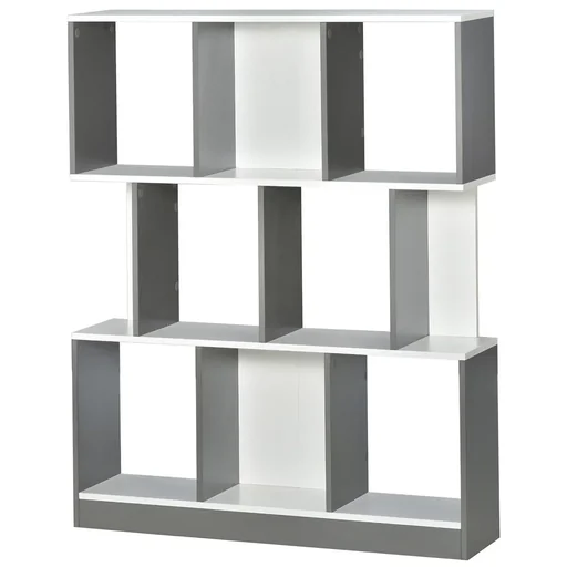 "Bookshelf, standing shelf, office shelf, filing cabinet for office, living room, study, chipboard, grey + white, 100 x 24 x 124 cm image"